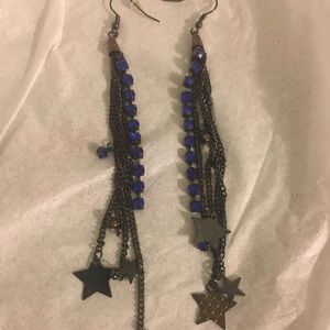 Long blue stoned drop earrings